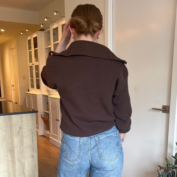 Henley 1/3 Zip Ribbed Sweater Brown SMALL - Picture 2 of 8